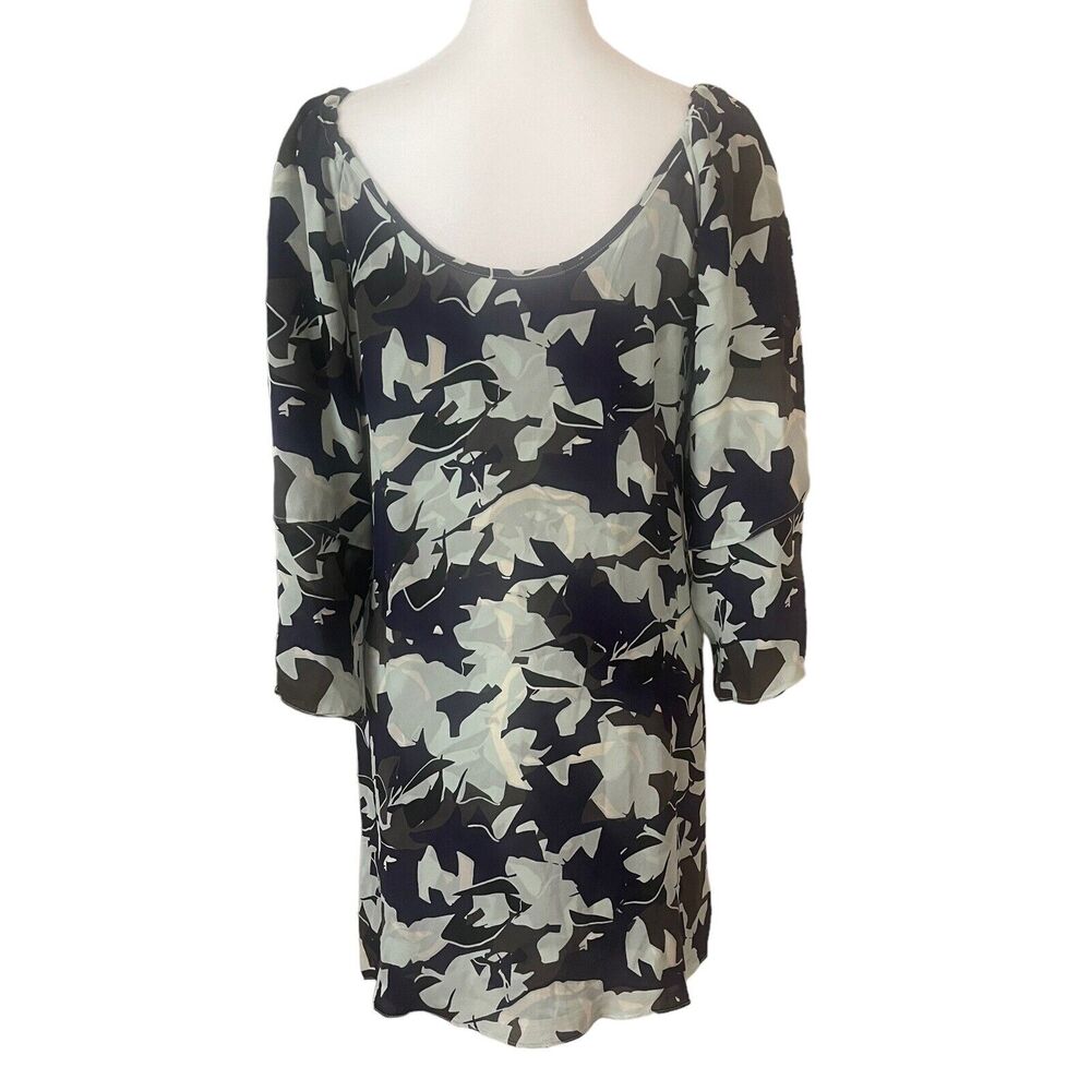 Parker Small Shift Dress 100% Silk Floral Printed Cold Open Shoulder Tier - Picture 8 of 15